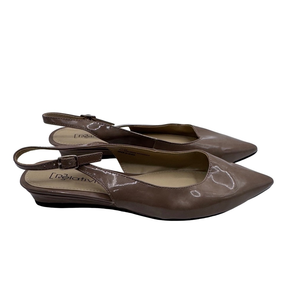 Relativity 7.5 M Taupe Slingback Flats Women's Pointed Toe Patent - Picture 2 of 7